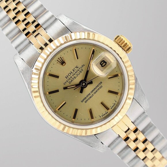 Rolex Ladies Datejust 26mm Two-Tone Champagne Dial Fluted Jubilee Band 69173 - Picture 1 of 9